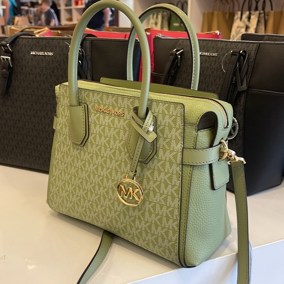 Michael Kors Mercer Small Top Zip Belted Satchel Crossbody Handbag Bag Shoulder - Picture 14 of 16